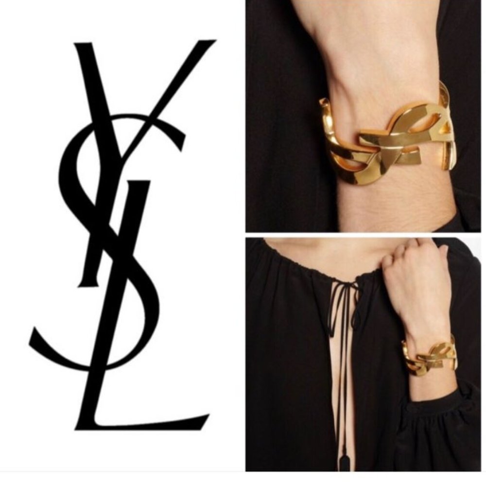 Yves Saint Laurent YSL Monogram Logo Cuff Bracelet